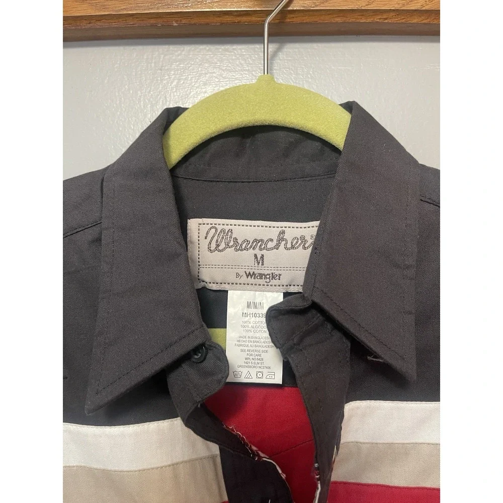 Wrangler Shirt Mens Medium Pearl Snap Long Sleeve Cowboy Retro Red Black Tan